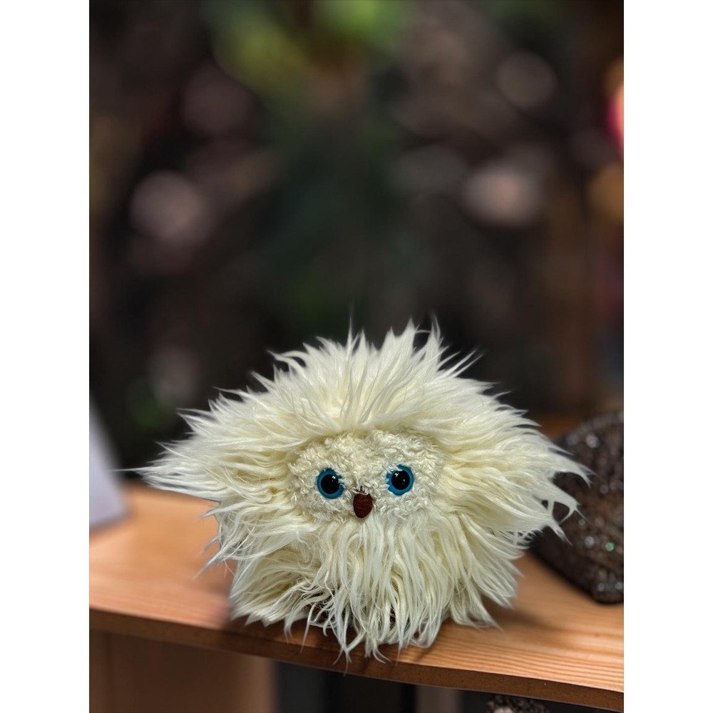 Jellycat Olive Owl Plush Toy Small Cream Shaggy Faux Fur Blue - Retired 2014